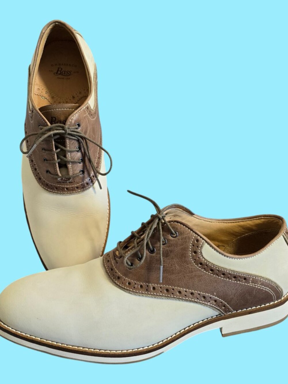 G.H. Bass & Co. Saddle Oxford Leather Dress Shoes Brown & Cream Men's Size 12M